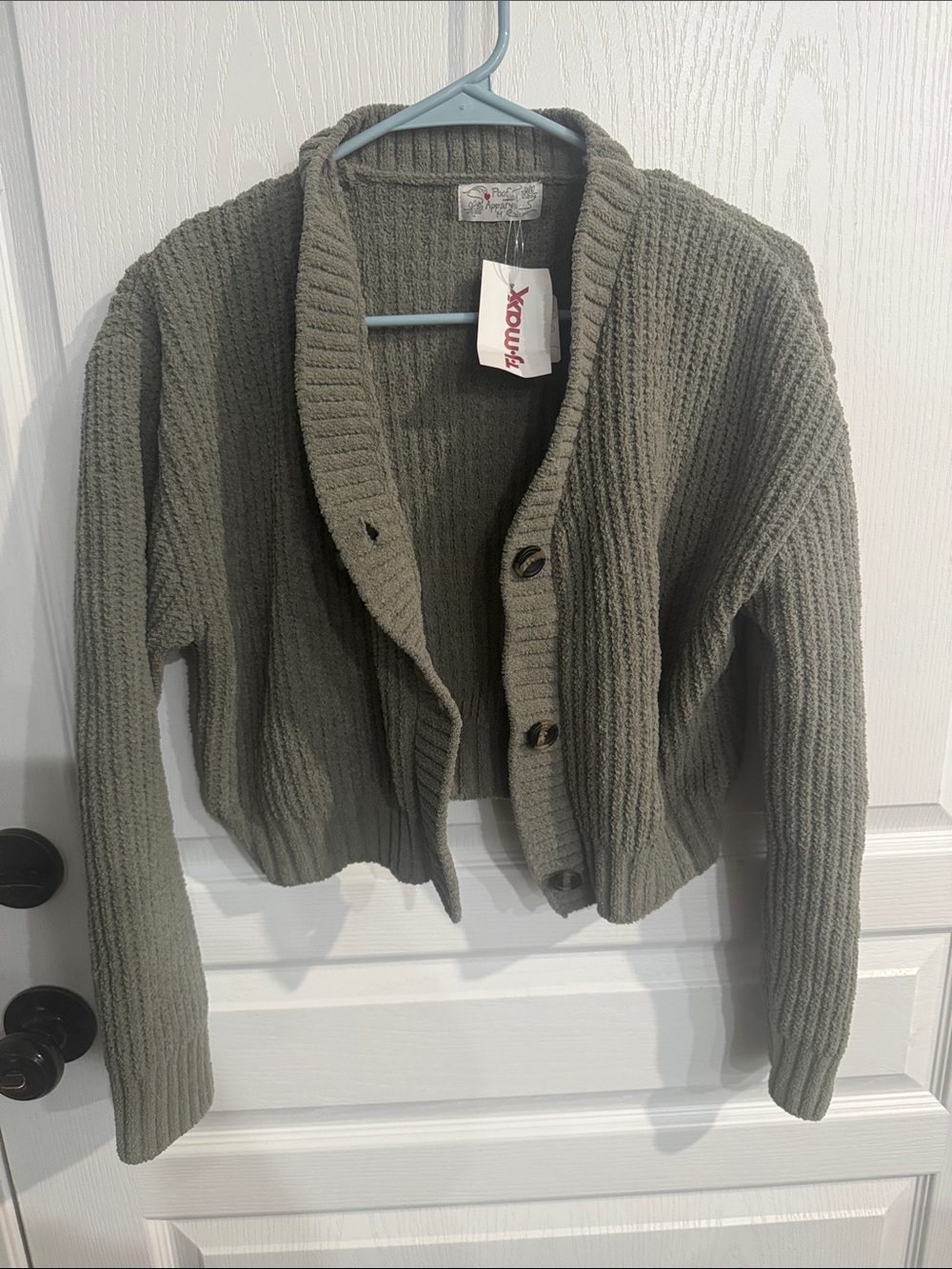 Poof! Olive Green Ribbed Shawl Collar Cardigan